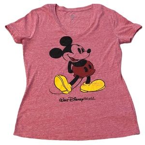 Disney Parks • Mickey Mouse Heathered Pink V-Neck T-shirt - M